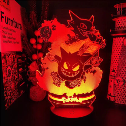 Pokemon gengar haunter gastly 3d lâmpada anime led night light usb mudança de cor luminaria ilusão dormir candeeiros de mesa crianças presente
