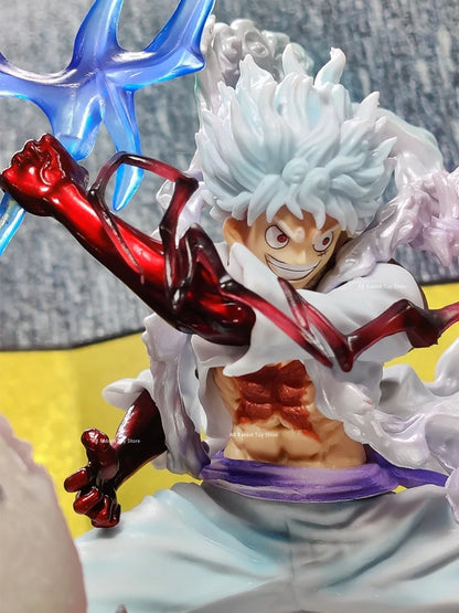 Uma peça nika luffy figura luffy sol deus engrenagem 5 com bola de luz 28cm estatueta ação pvc estátua modelo coleção decora brinquedo gif