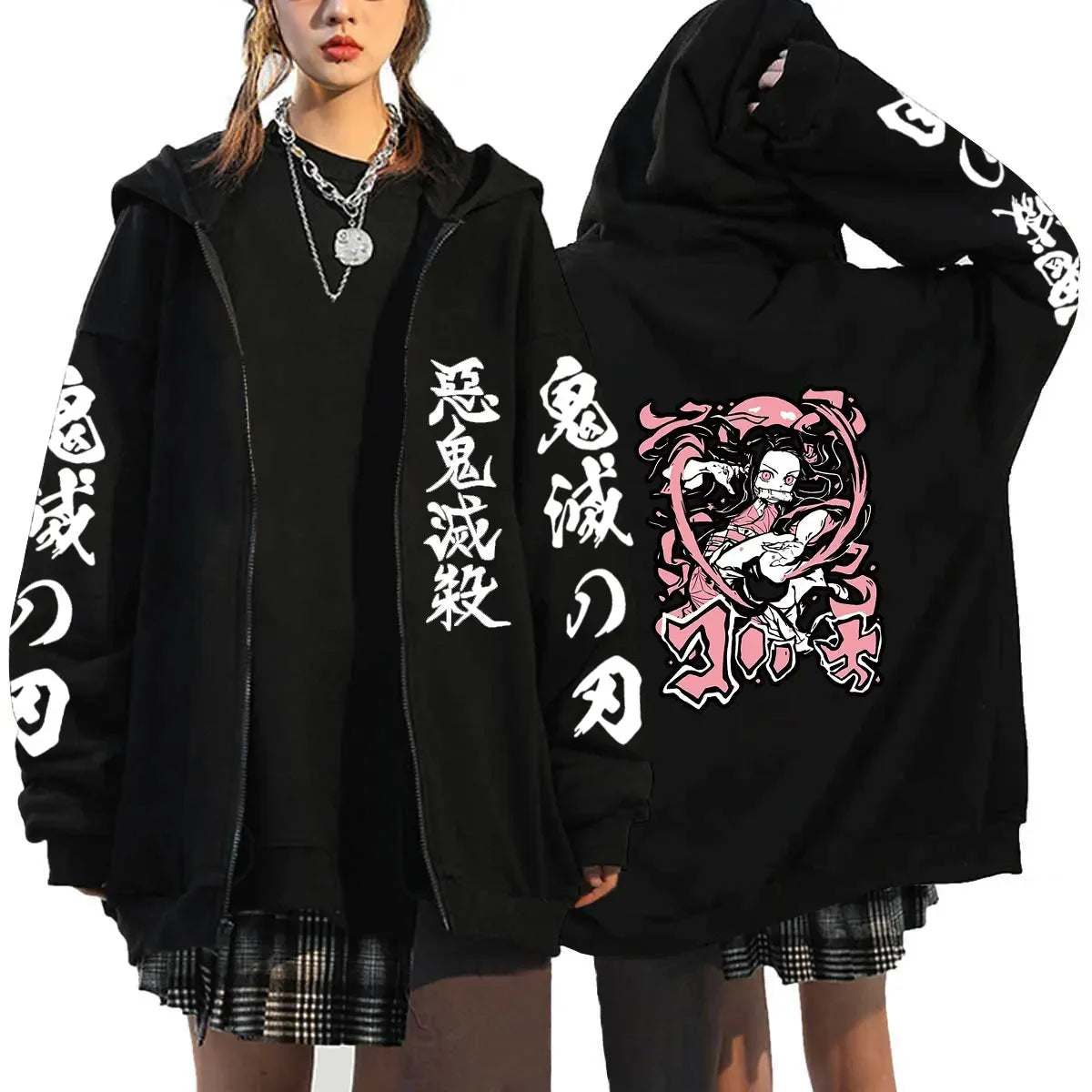 Oni Shadow Zip Hoodie – Japanese Dark Streetwear Oversized Jacket