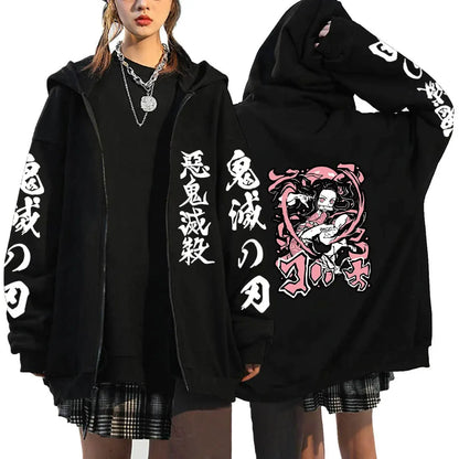 Oni Shadow Zip Hoodie – Japanese Dark Streetwear Oversized Jacket
