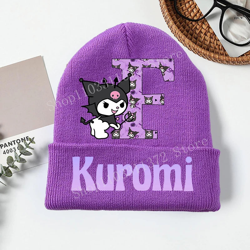 Personalized Gothic Bunny Beanie - Custom Letter Kawaii Knit Cap