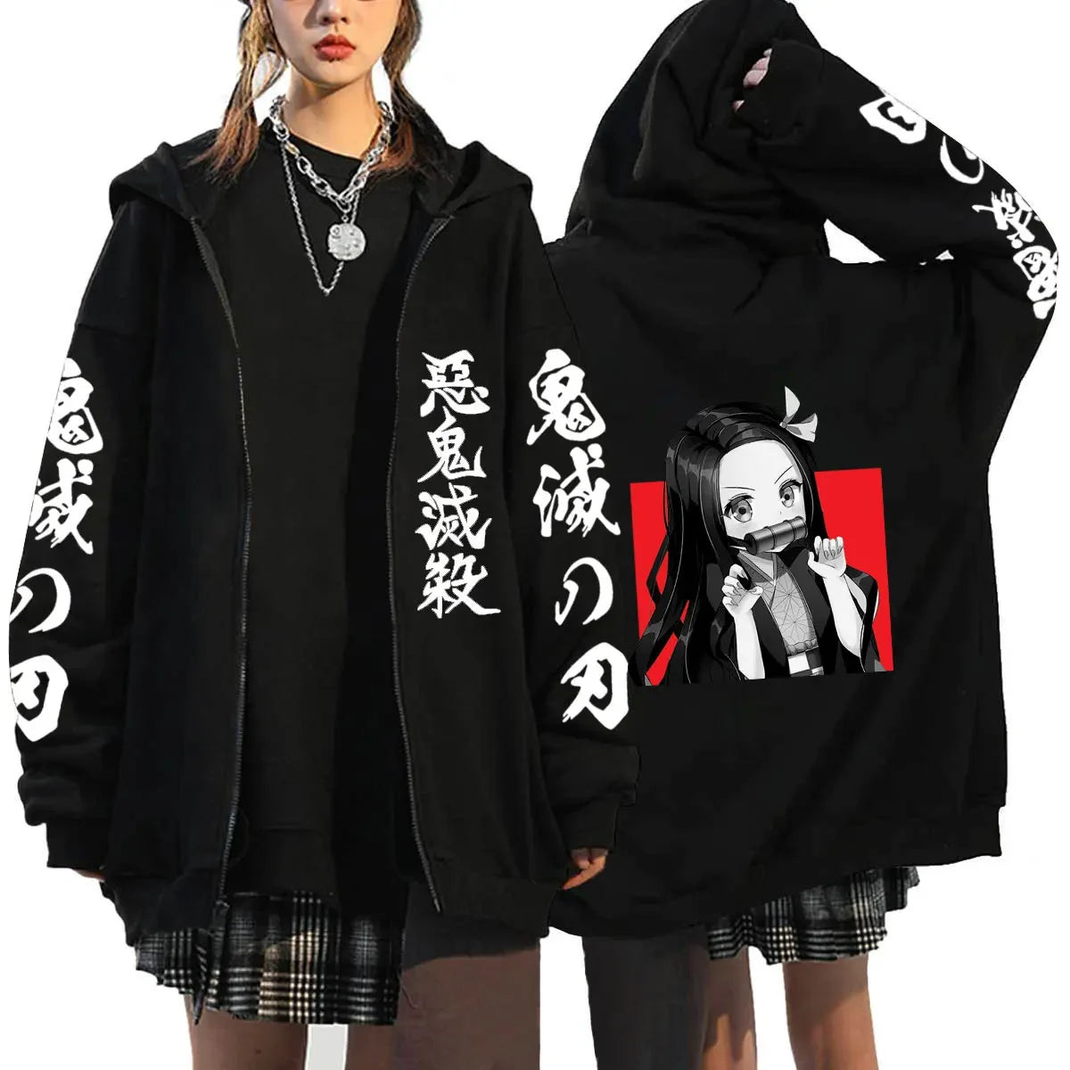 Oni Shadow Zip Hoodie – Japanese Dark Streetwear Oversized Jacket
