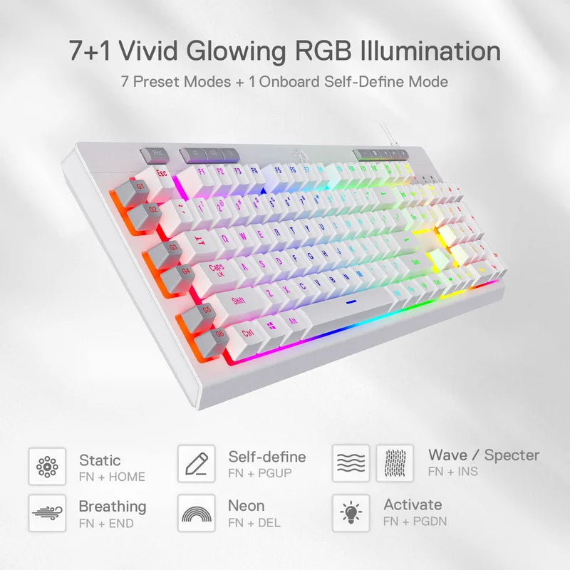 Teclado com fio para jogos de membrana retroiluminada Redragon K512 Shiva RGB, interruptor de sensação mecânica linear, descanso de pulso removível