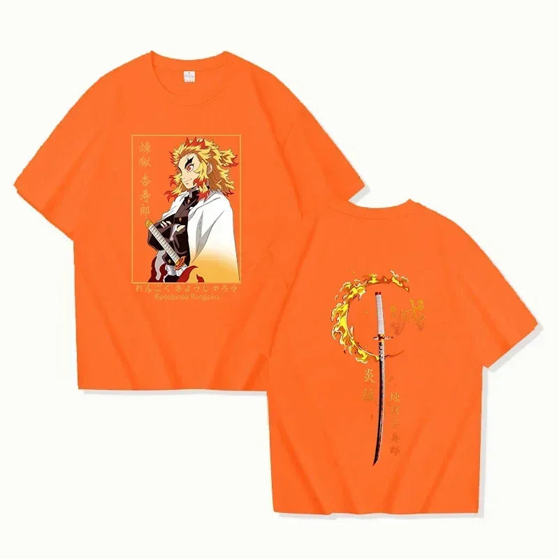 Japanese Streetwear "Burning Spirit" Graphic Tee - Oversized Flame Swordsman Edition