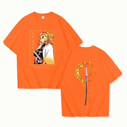 Japanese Streetwear "Burning Spirit" Graphic Tee - Oversized Flame Swordsman Edition