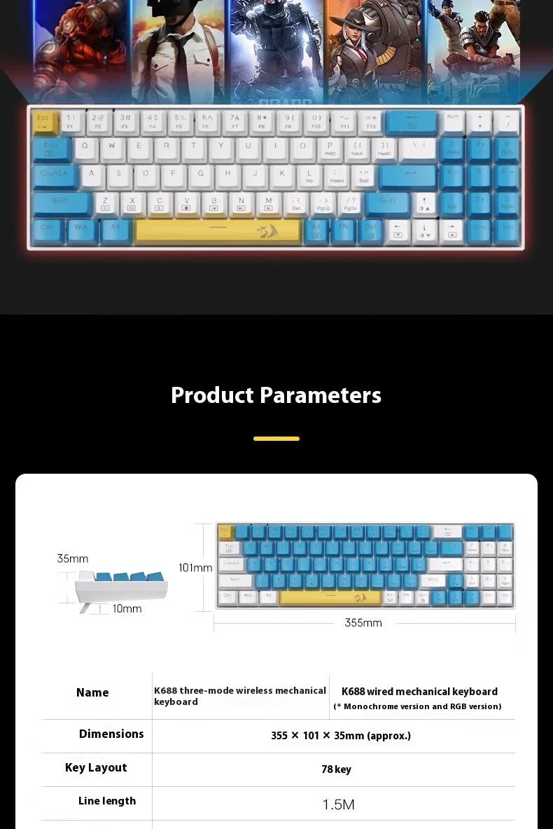 Wireless Mechanical Keyboard 78 Keys – RGB Hot-Swap – Low-Profile Compact Gaming Keyboard - Aruen Store