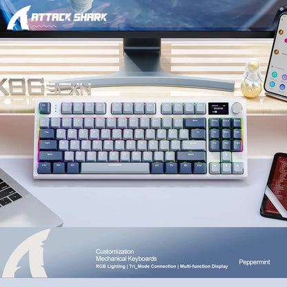 Attack Shark K86 RGB TFT Screen Wireless Mechanical Keyboard,Hot Swap, Metal Knob,Tri-mode Connectivity,macro Gaming Keyboar
