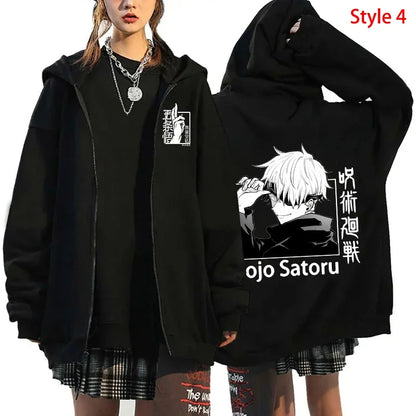 Unisex Anime-Inspired Zip Hoodie – Dark Streetwear with Energetic Eyes Graphic, Autumn/Winter Edition