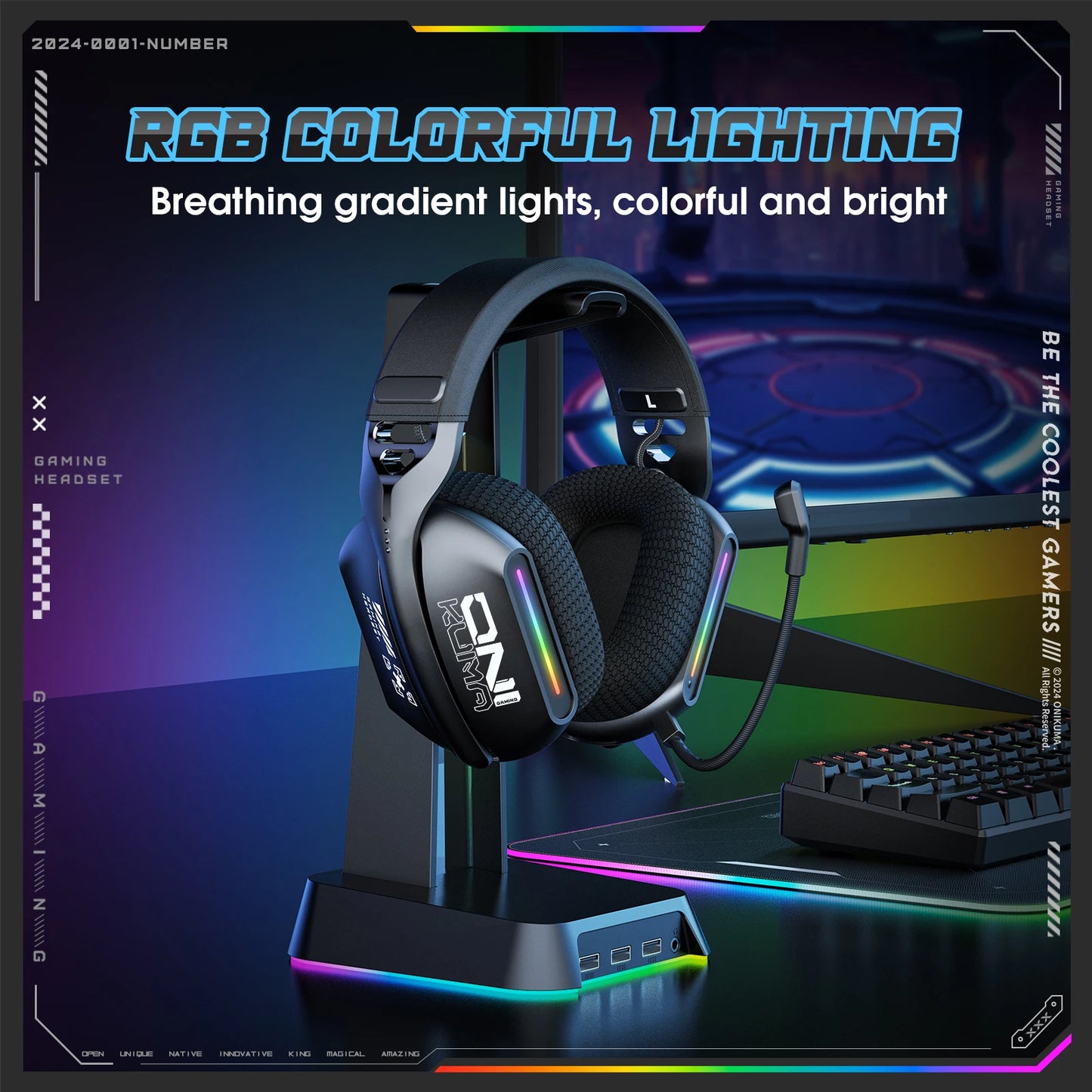 Tri-Mode RGB Gaming Headset 2.4G Wireless | Wired & Bluetooth | Ultra Long Battery Life