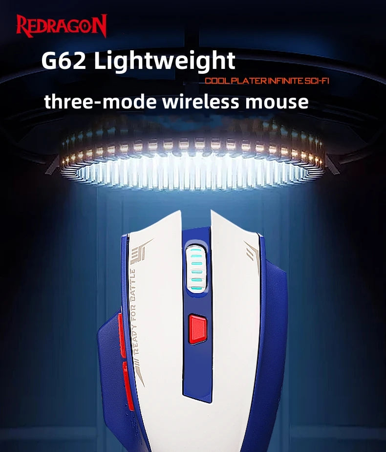 Redragon G62 Wireless Gaming Mouse – 2.4G + Bluetooth, 26,000 DPI Sensor, 6 Programmable Buttons, Ultra-Lightweight - Aruen Store