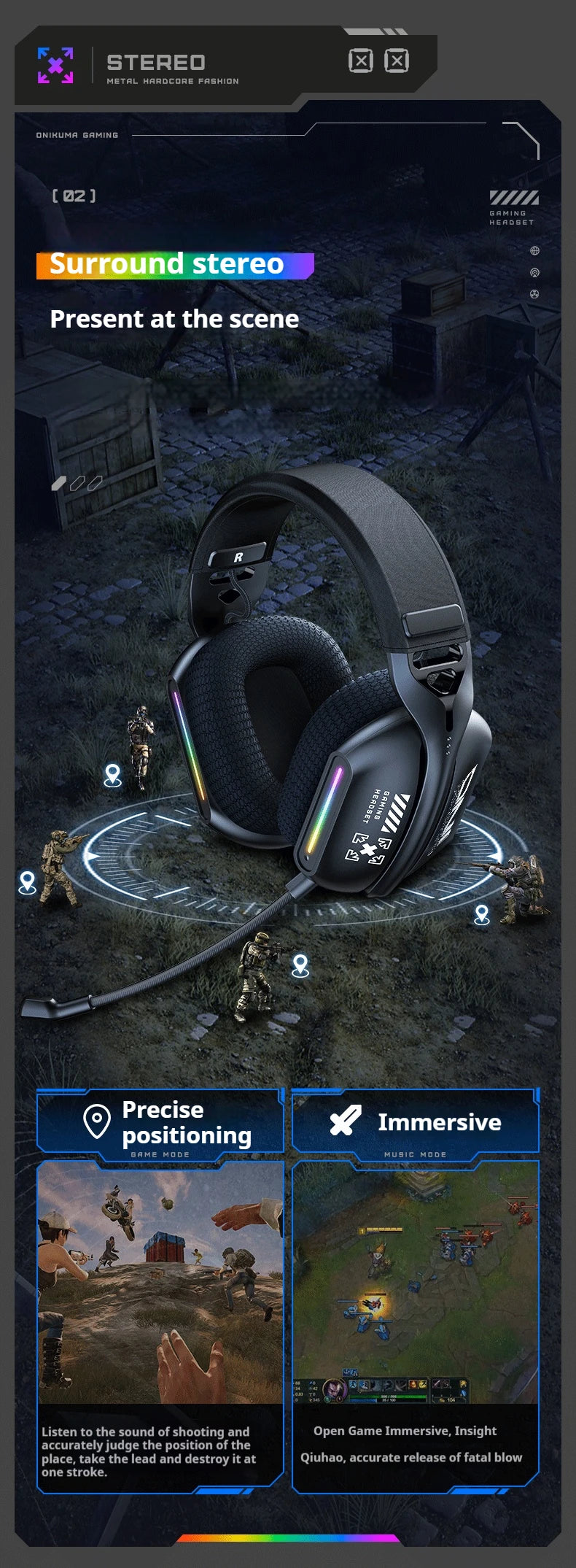 Tri-Mode RGB Gaming Headset 2.4G Wireless | Wired & Bluetooth | Ultra Long Battery Life