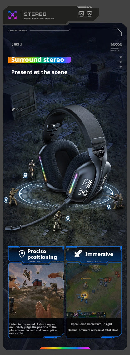 Tri-Mode RGB Gaming Headset 2.4G Wireless | Wired & Bluetooth | Ultra Long Battery Life