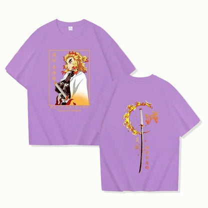 Japanese Streetwear "Burning Spirit" Graphic Tee - Oversized Flame Swordsman Edition