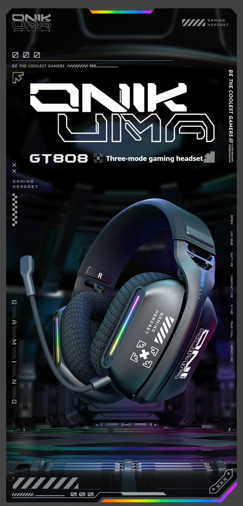 Tri-Mode RGB Gaming Headset 2.4G Wireless | Wired & Bluetooth | Ultra Long Battery Life