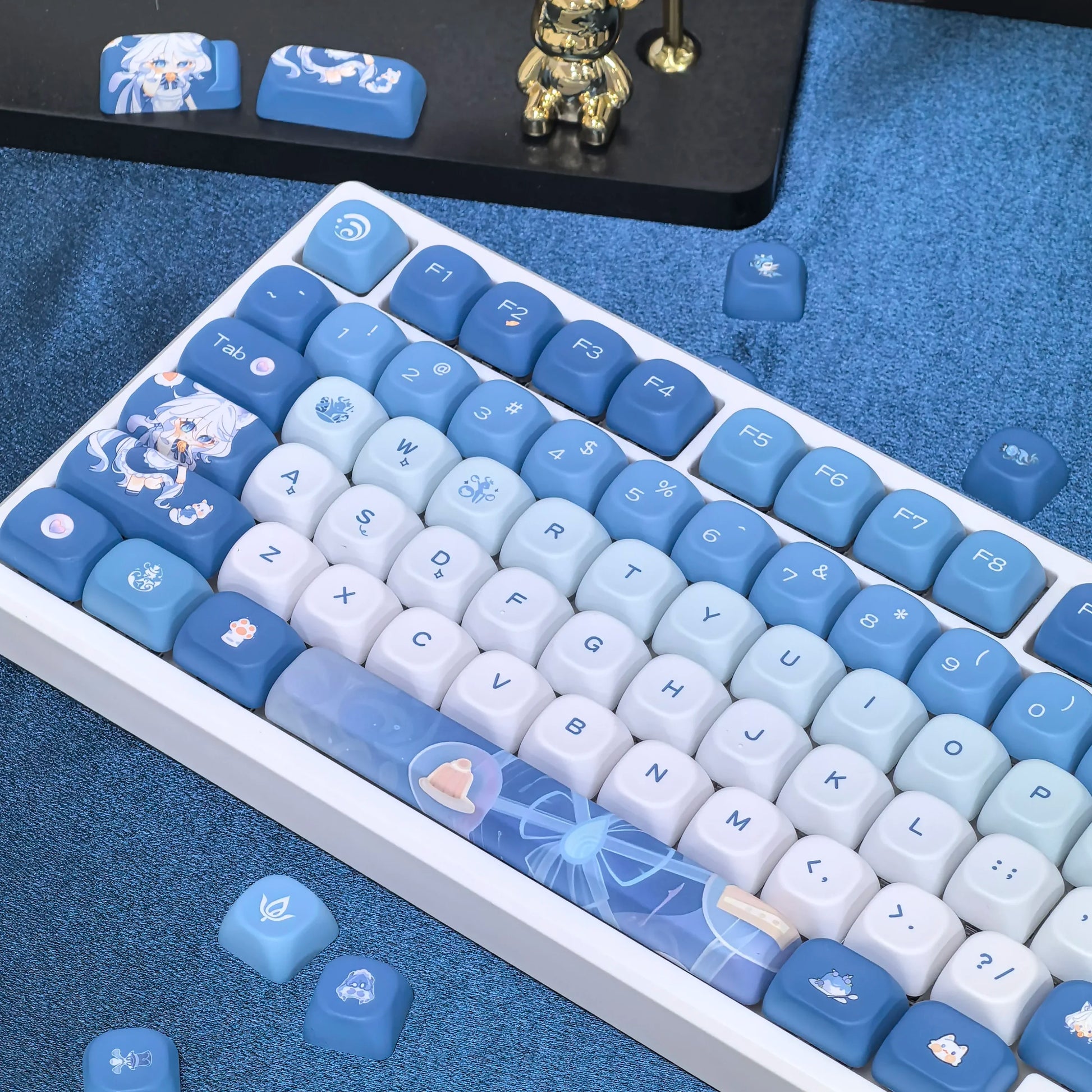 Genshin Impacto Furina Keycaps para Gaming Teclado Mecânico, Xiao Wanderer Meow, Perfil MOA, 104, 108, 75, 84, 84, 87 Layout