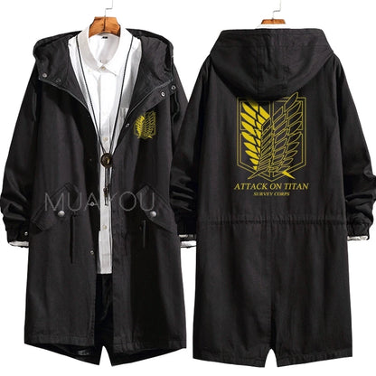 Attack on Titan Cosplay Trench Men Jackets Long Hoodie Shingeki No Kyojin Sasha Braus Ymir Armin Cosplay Wings of Liberty 3XL