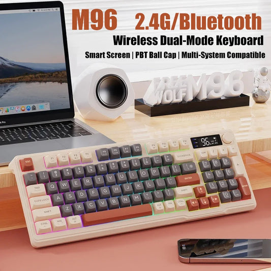 M96 Bluetooth Keyboard Wireless FREEWOLF Screen Gaming Keyboard,Electronic Screen, Multi-Device Connection,Ergonomics Gaming - Aruen Store