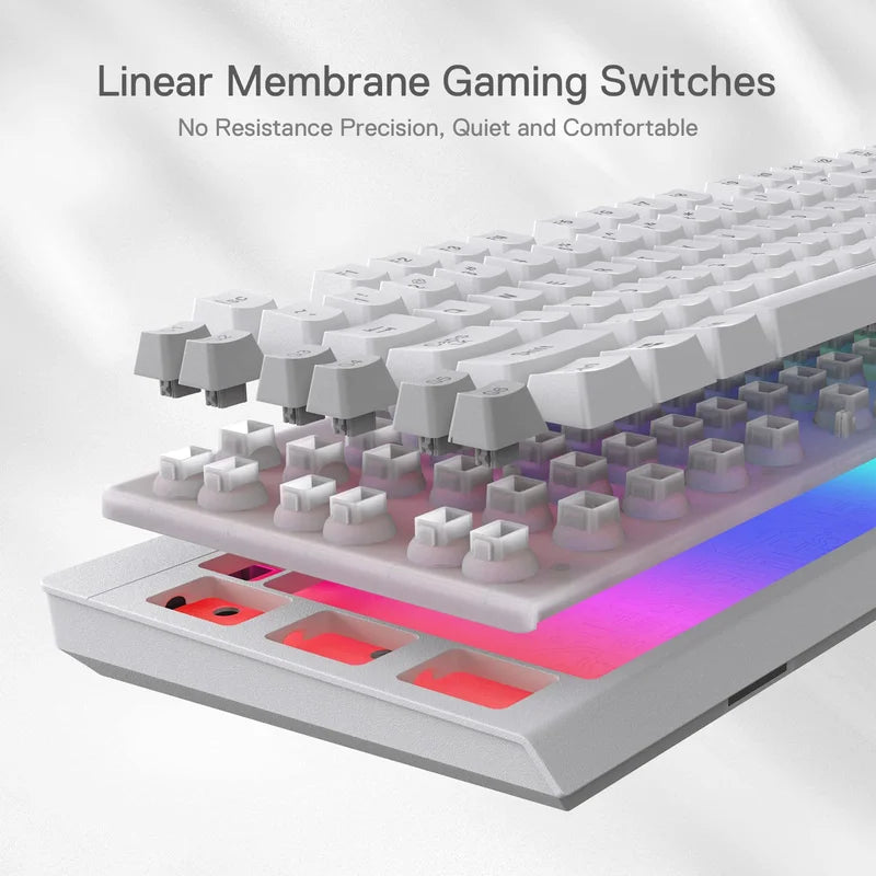 Teclado com fio para jogos de membrana retroiluminada Redragon K512 Shiva RGB, interruptor de sensação mecânica linear, descanso de pulso removível