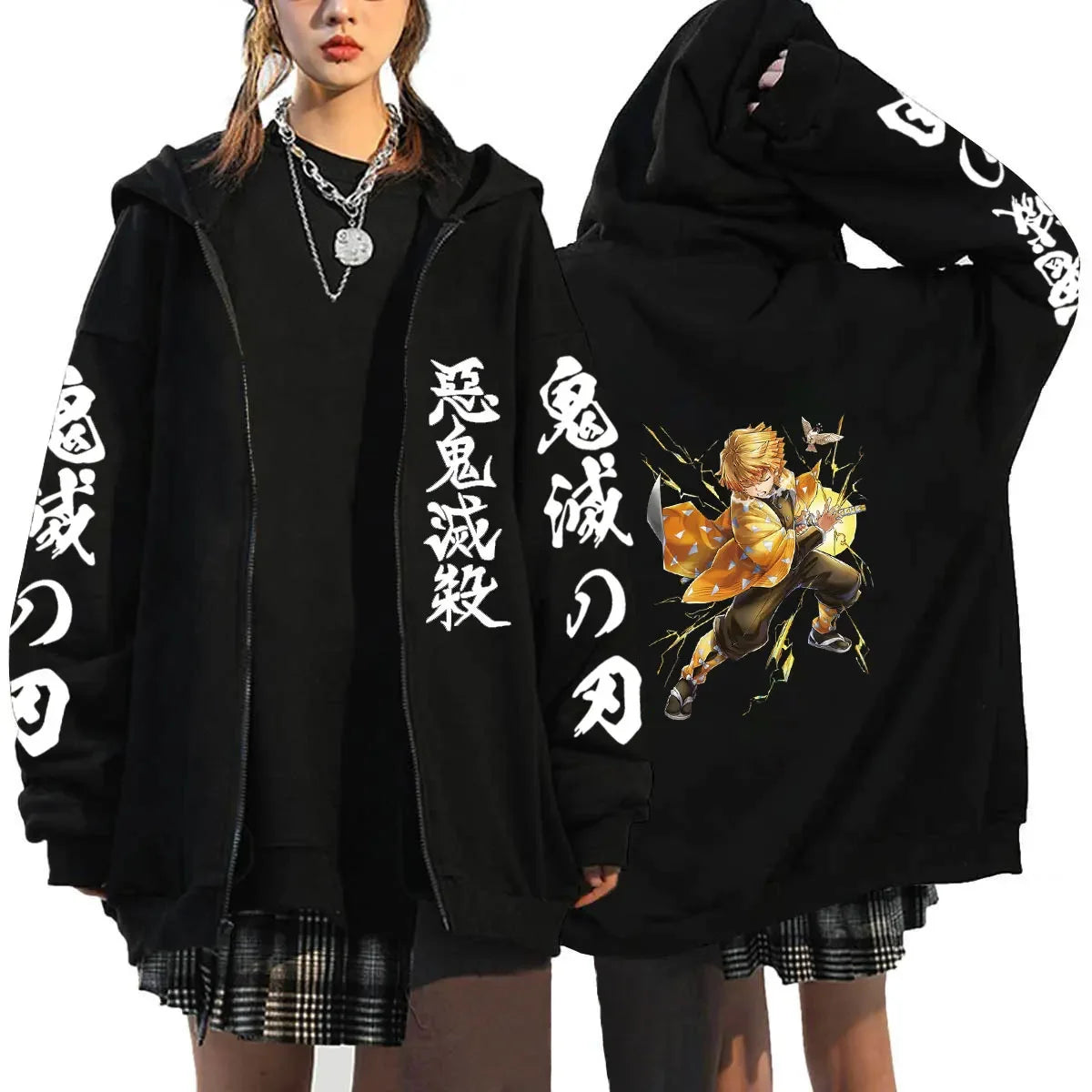 Oni Shadow Zip Hoodie – Japanese Dark Streetwear Oversized Jacket
