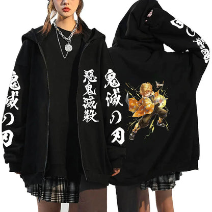 Oni Shadow Zip Hoodie – Japanese Dark Streetwear Oversized Jacket