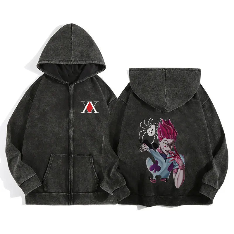 Unisex Gothic Anime-Inspired Zip Hoodie – Harajuku Streetwear with Luminous Spirit Graphic