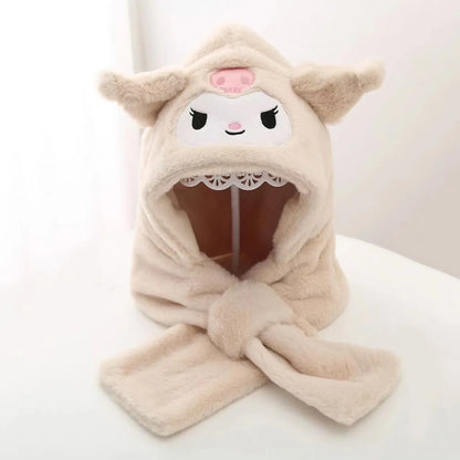 Gothic Bunny Plush Hooded Scarf - All-in-One Kawaii Winter Set