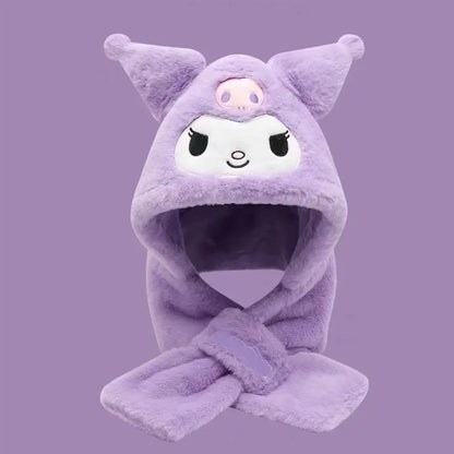 Gothic Bunny Plush Hooded Scarf - All-in-One Kawaii Winter Set