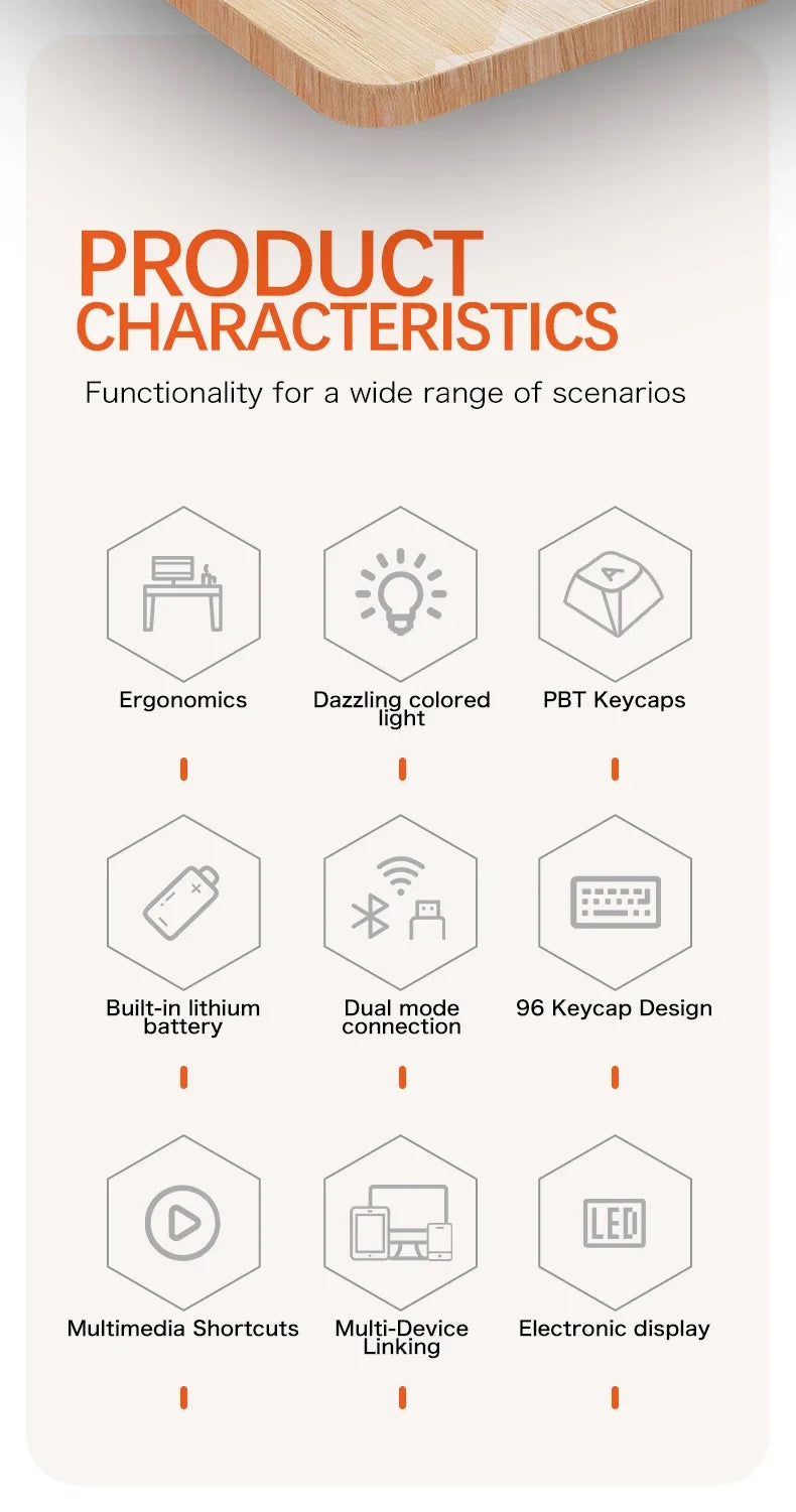 M96 Bluetooth Keyboard Wireless FREEWOLF Screen Gaming Keyboard,Electronic Screen, Multi-Device Connection,Ergonomics Gaming - Aruen Store