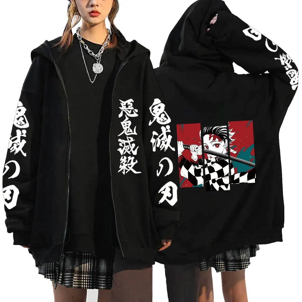 Oni Shadow Zip Hoodie – Japanese Dark Streetwear Oversized Jacket