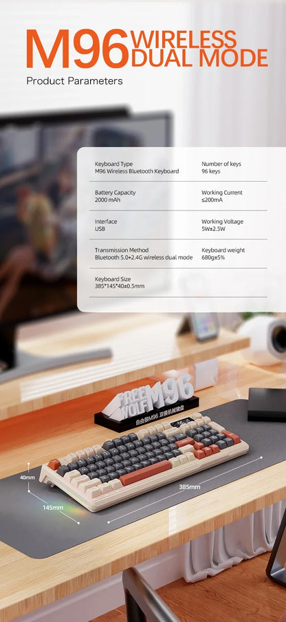 M96 Bluetooth Keyboard Wireless FREEWOLF Screen Gaming Keyboard,Electronic Screen, Multi-Device Connection,Ergonomics Gaming - Aruen Store