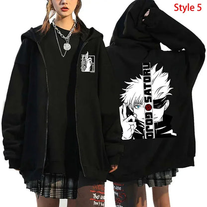Unisex Anime-Inspired Zip Hoodie – Dark Streetwear with Energetic Eyes Graphic, Autumn/Winter Edition