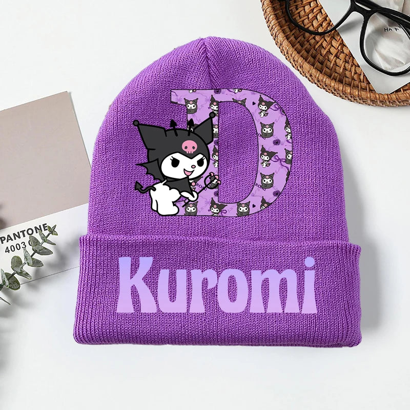 Personalized Gothic Bunny Beanie - Custom Letter Kawaii Knit Cap