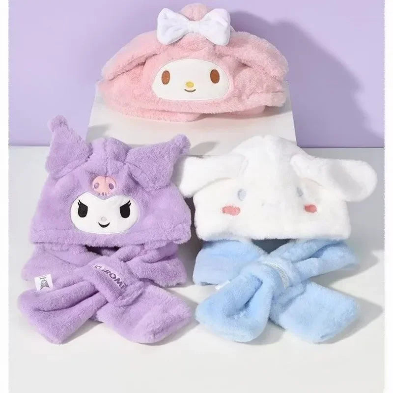 Gothic Bunny Plush Hooded Scarf - All-in-One Kawaii Winter Set