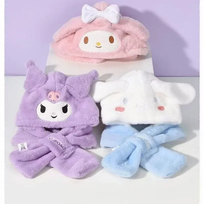 Gothic Bunny Plush Hooded Scarf - All-in-One Kawaii Winter Set