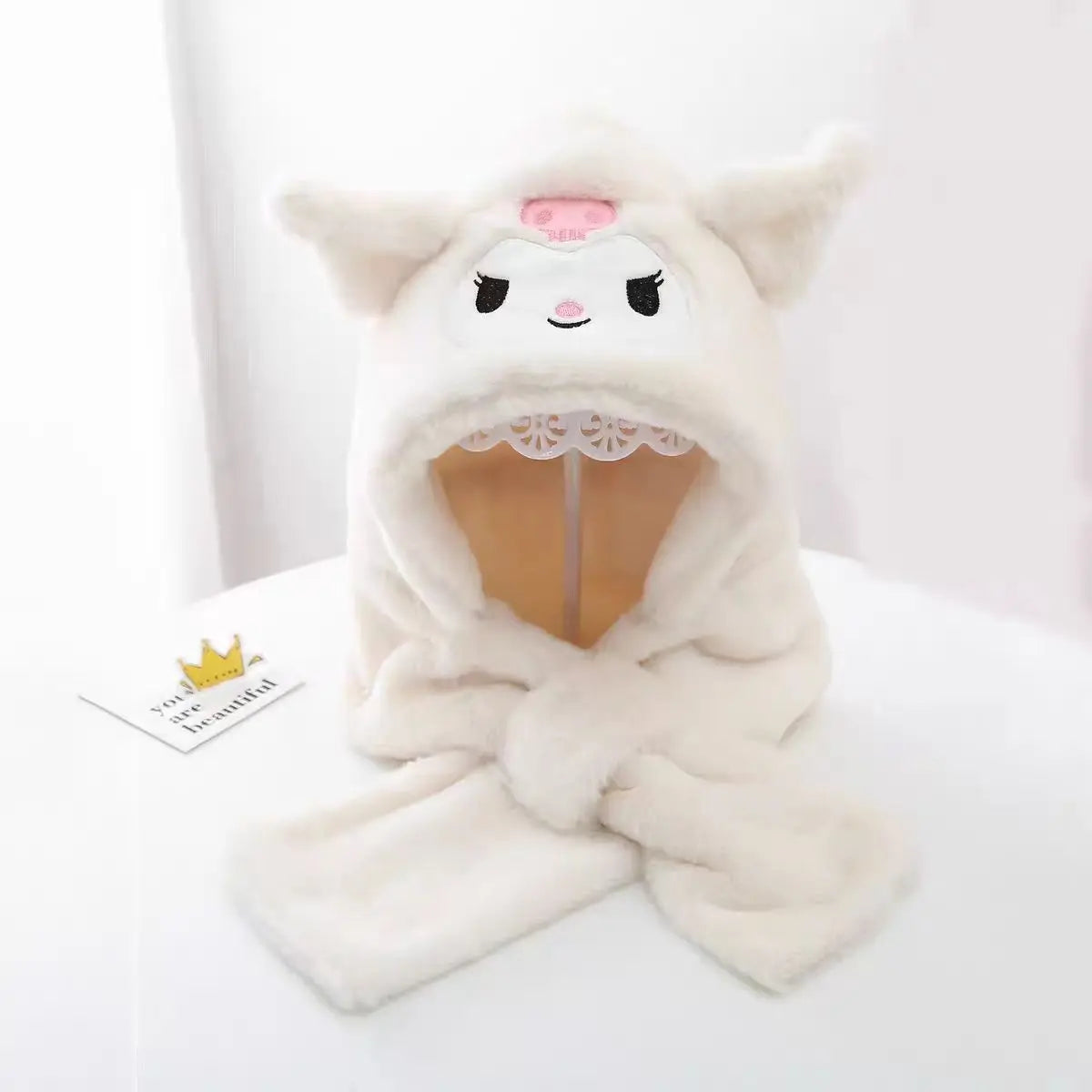 Gothic Bunny Plush Hooded Scarf - All-in-One Kawaii Winter Set