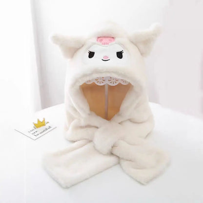 Gothic Bunny Plush Hooded Scarf - All-in-One Kawaii Winter Set