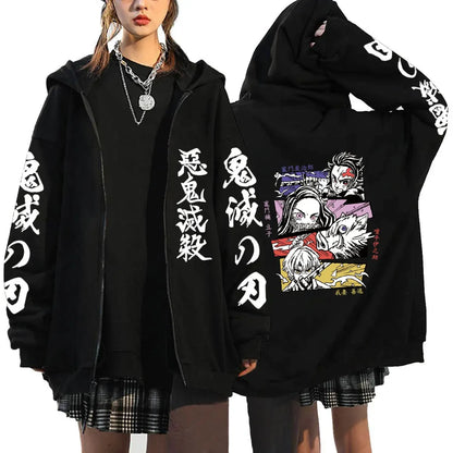 Oni Shadow Zip Hoodie – Japanese Dark Streetwear Oversized Jacket