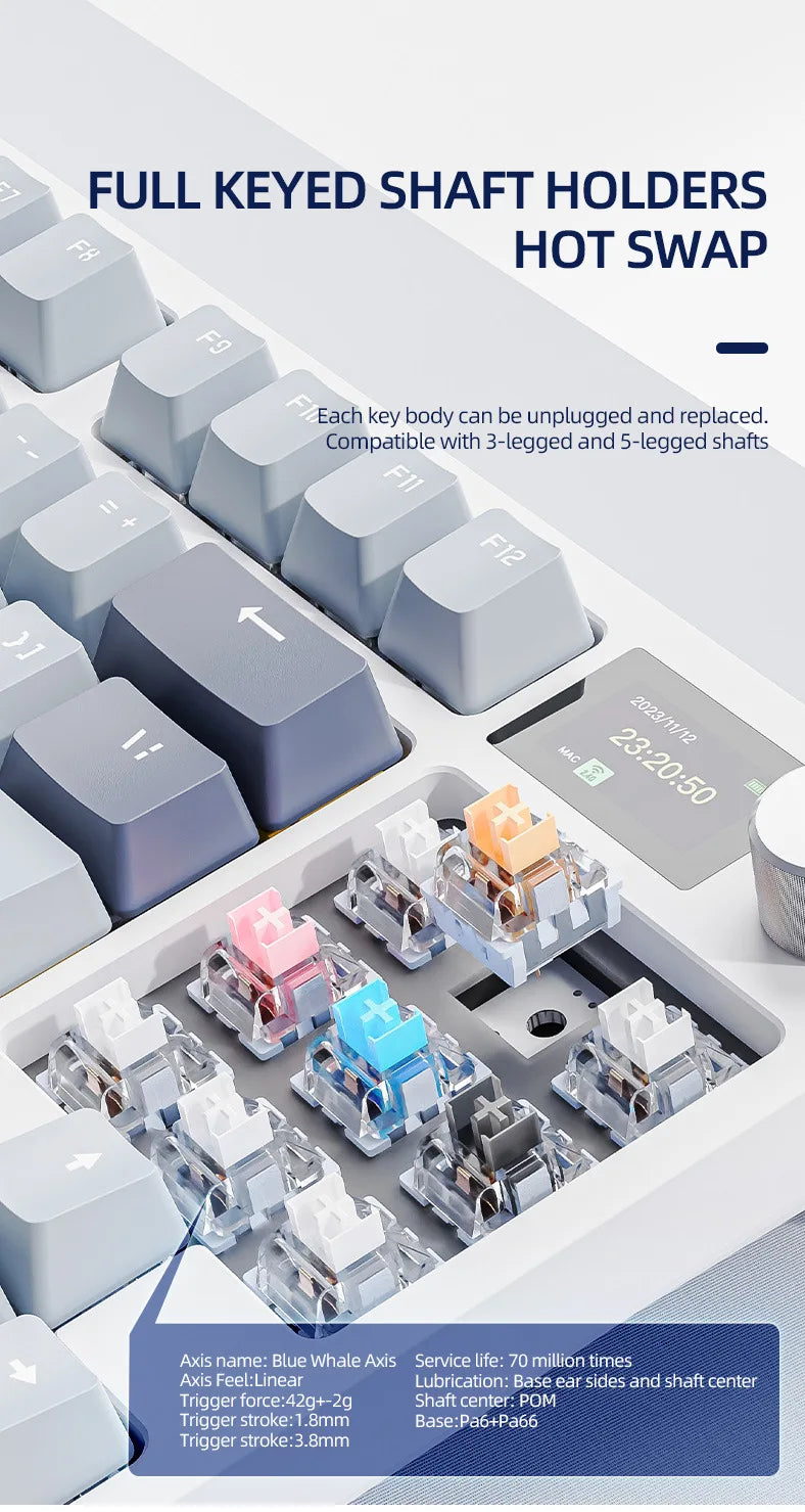 Attack Shark K86 RGB TFT Screen Wireless Mechanical Keyboard,Hot Swap, Metal Knob,Tri-mode Connectivity,macro Gaming Keyboar