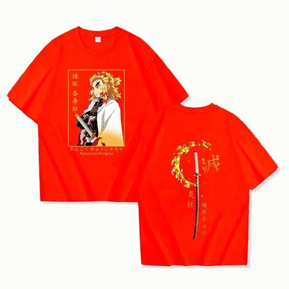 Japanese Streetwear "Burning Spirit" Graphic Tee - Oversized Flame Swordsman Edition