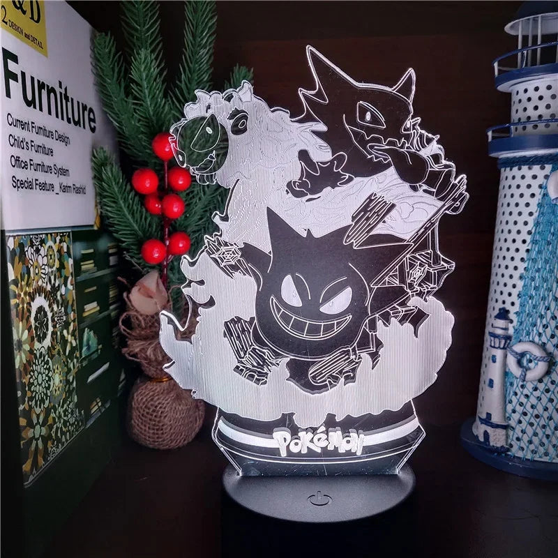 Pokemon gengar haunter gastly 3d lâmpada anime led night light usb mudança de cor luminaria ilusão dormir candeeiros de mesa crianças presente