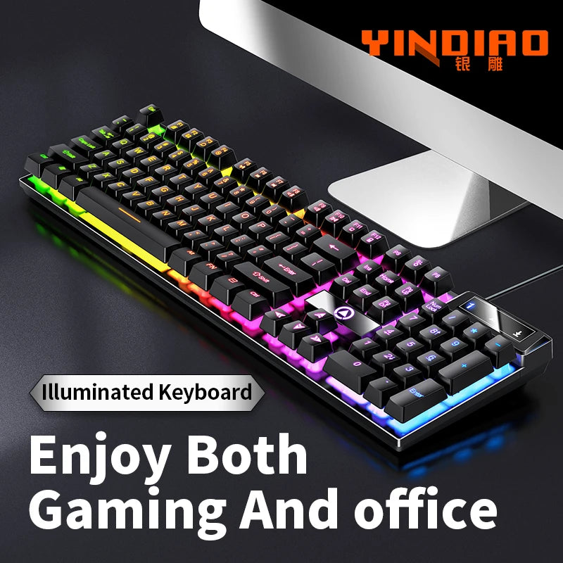 YINDIAO Teclado Gaming Com Fio Laptop Desktops PC Computador Acessórios de Escritório Teclados Gamer de Baixo Perfil Com Numpad