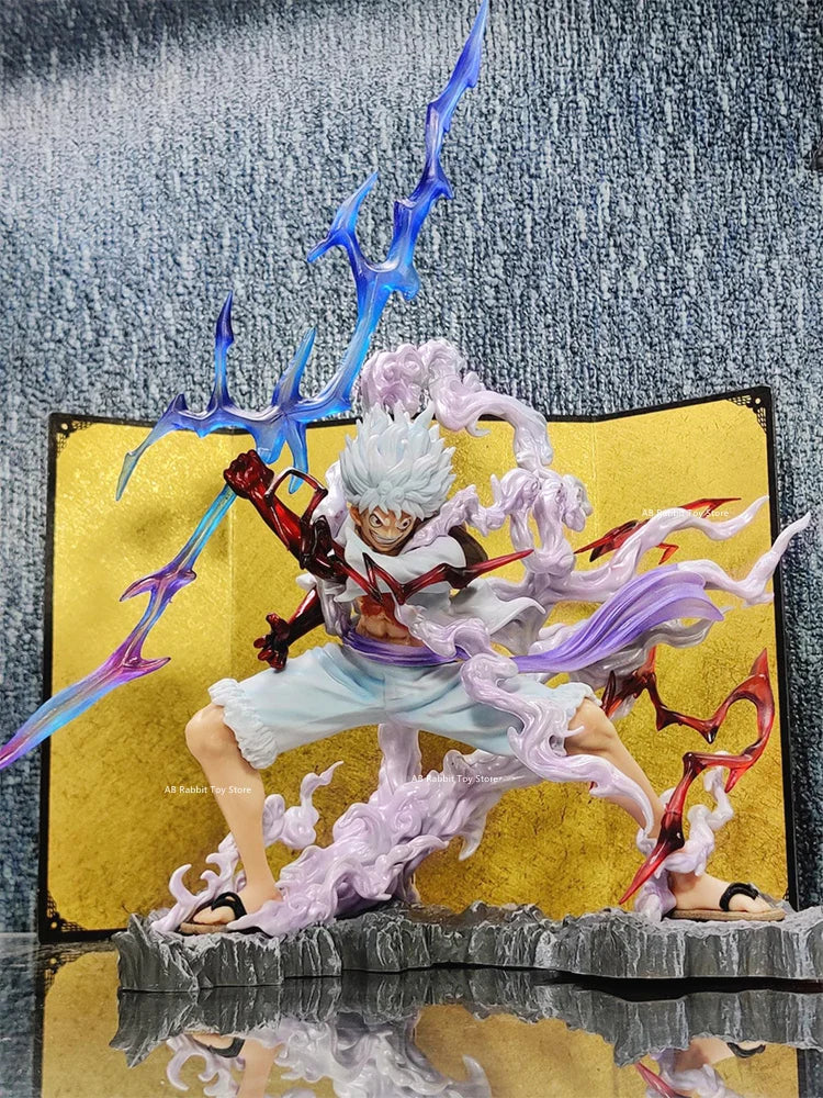 Uma peça nika luffy figura luffy sol deus engrenagem 5 com bola de luz 28cm estatueta ação pvc estátua modelo coleção decora brinquedo gif