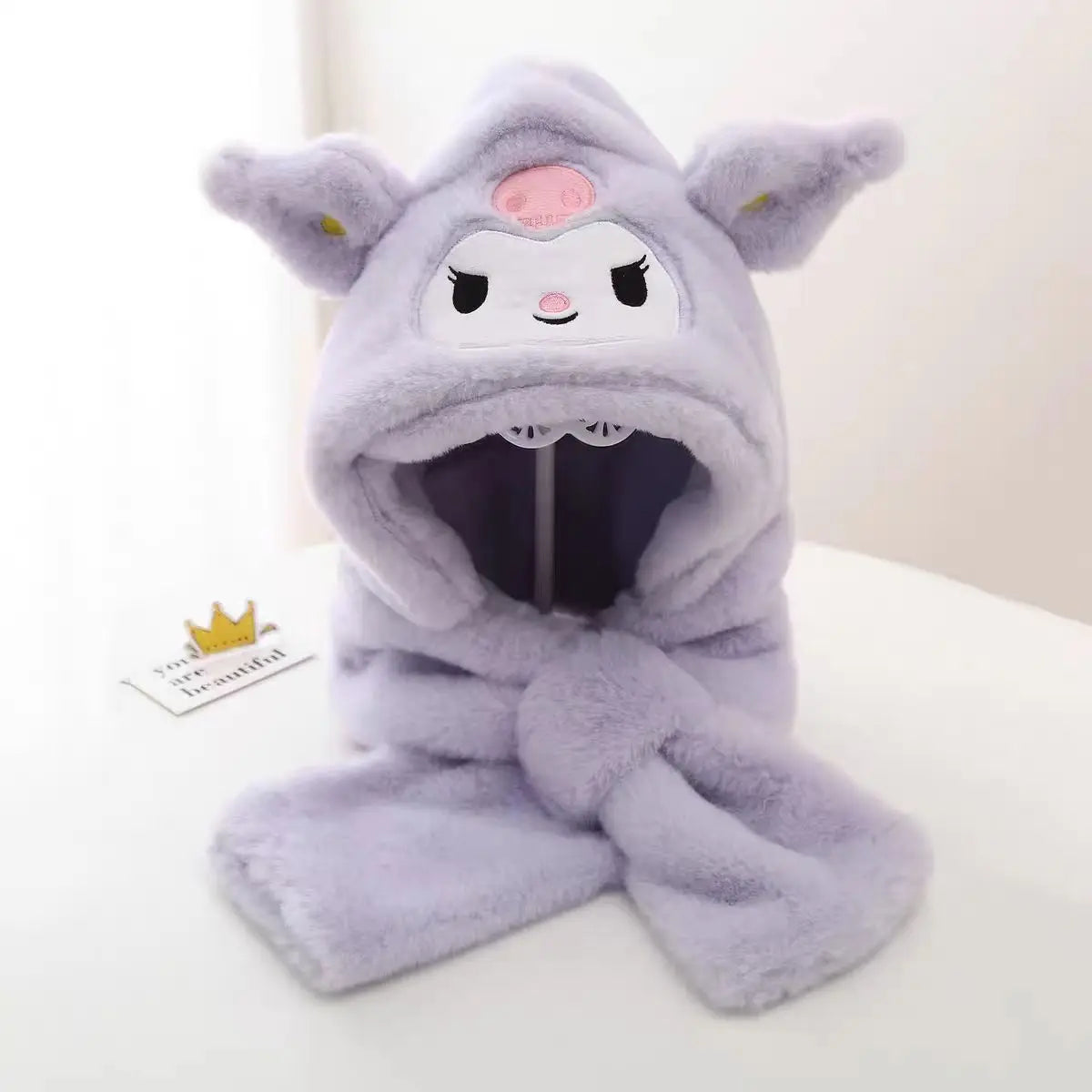 Gothic Bunny Plush Hooded Scarf - All-in-One Kawaii Winter Set