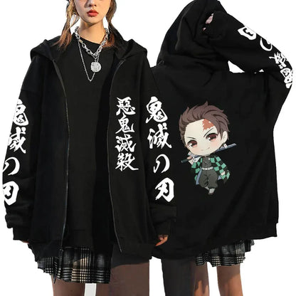 Oni Shadow Zip Hoodie – Japanese Dark Streetwear Oversized Jacket