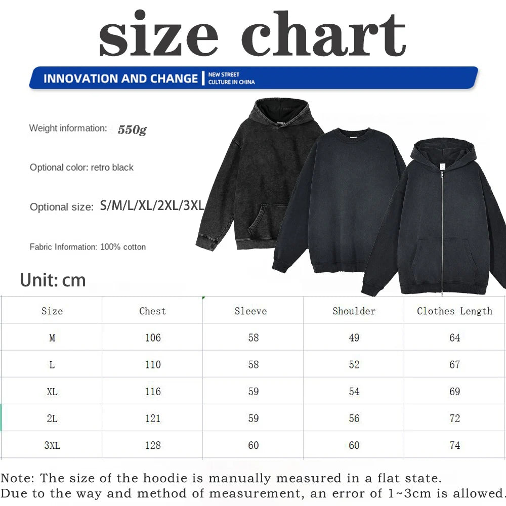 Unisex Washed Gothic Zip Hoodie – Dark Graphic Harajuku Streetwear Jacket