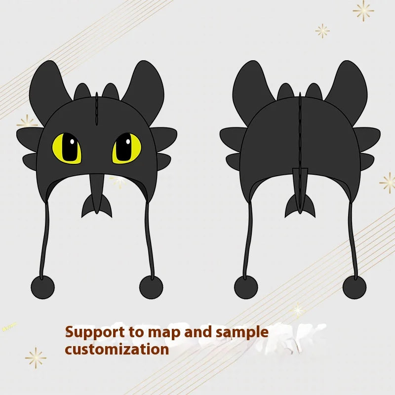 Night Fury Plush Dragon Cap - Fantasy Creature Kawaii Beanie