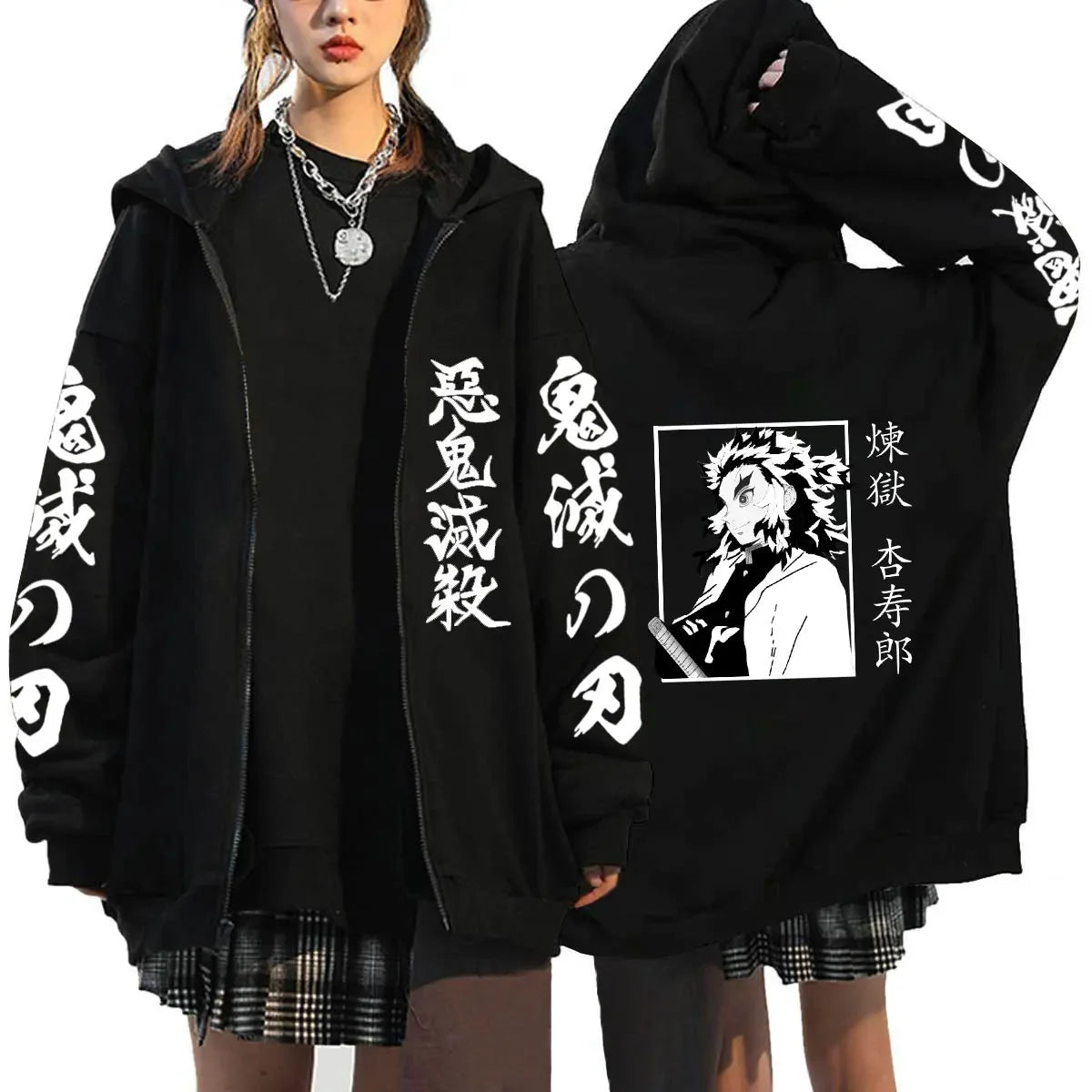 Oni Shadow Zip Hoodie – Japanese Dark Streetwear Oversized Jacket