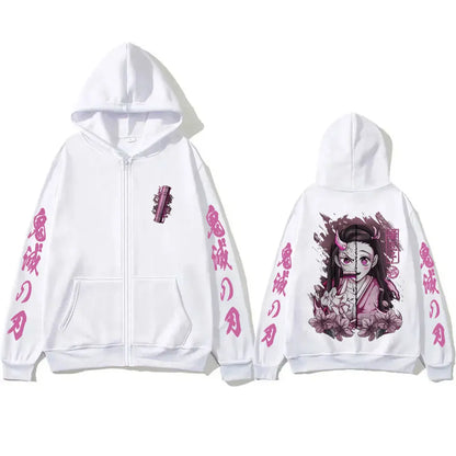 Oni Sakura Zip Hoodie – Japanese Dark Pink Streetwear Oversized Jacket