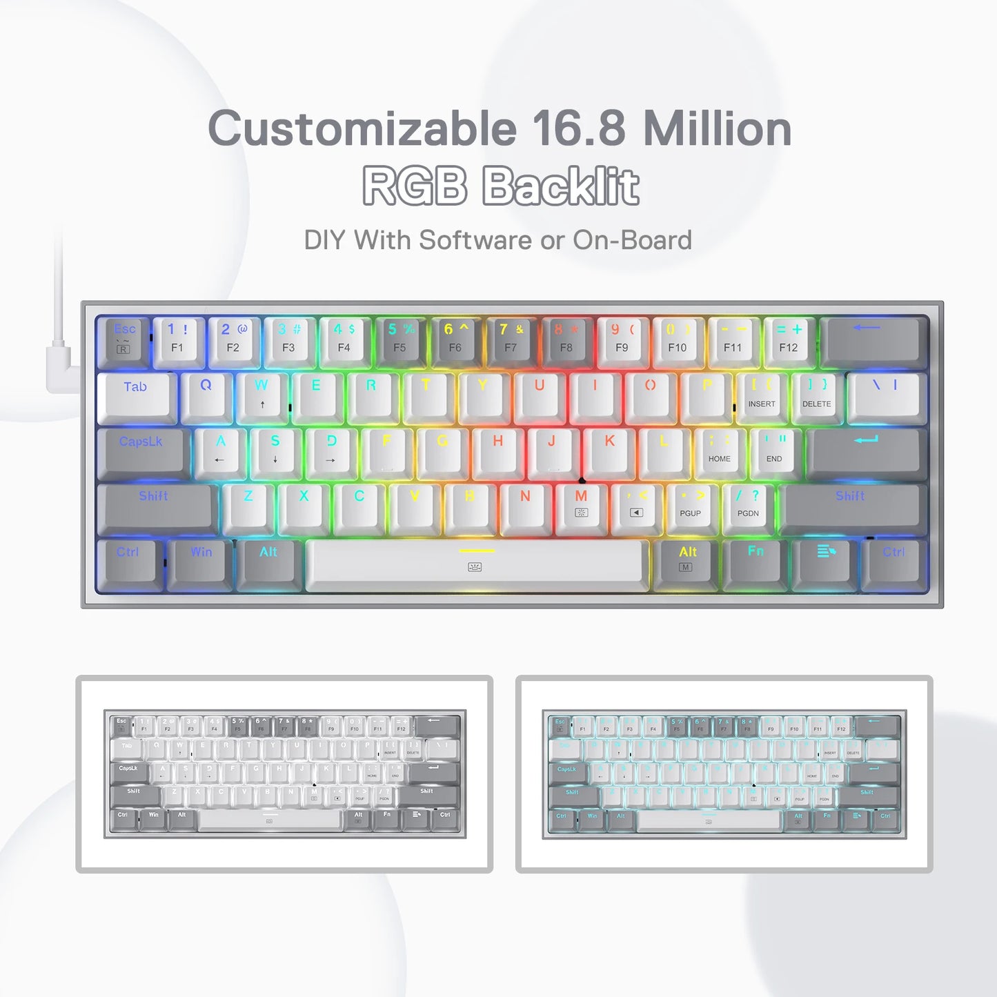 Redragon K617 Fizz 60% Teclado para jogos RGB com fio, 61 teclas Teclado mecânico compacto de troca quente Interruptor vermelho