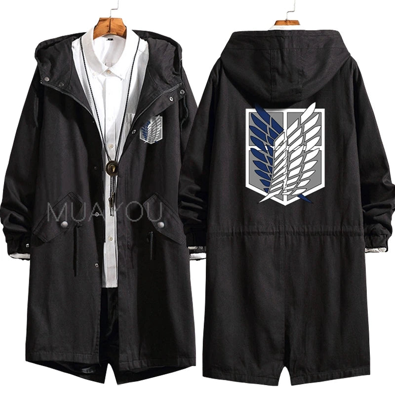 Attack on Titan Cosplay Trench Men Jackets Long Hoodie Shingeki No Kyojin Sasha Braus Ymir Armin Cosplay Wings of Liberty 3XL